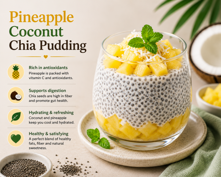 Soak the Tasty Food chia seeds in the coconut milk for 15 minutes, stirring once halfway through so the seeds hydrate evenly and do not clump. Add the pineapple juice and honey and whisk everything together well. Let it sit for another 5 minutes, then whisk again to break up any remaining clumps. Cover and refrigerate for at least 4 hours, or overnight. Stir in the desiccated coconut, then layer into glasses with chopped pineapple. Top with toasted coconut flakes and serve chilled.