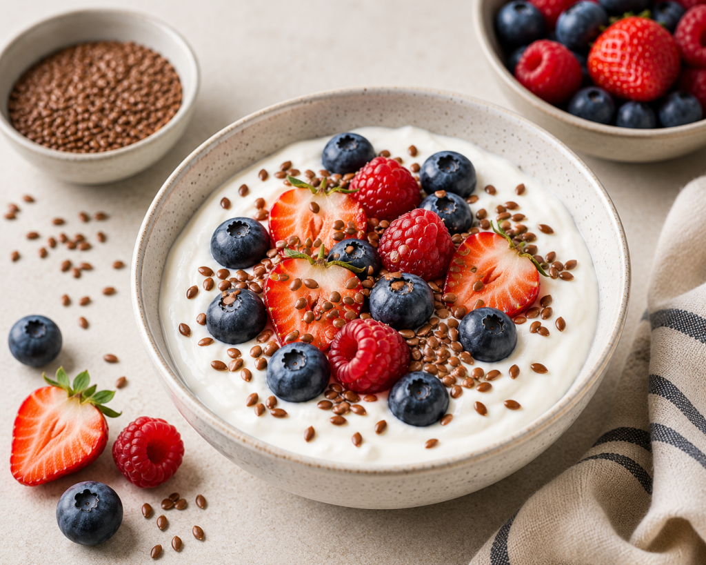 Yogurt with Flax Seeds and Berries